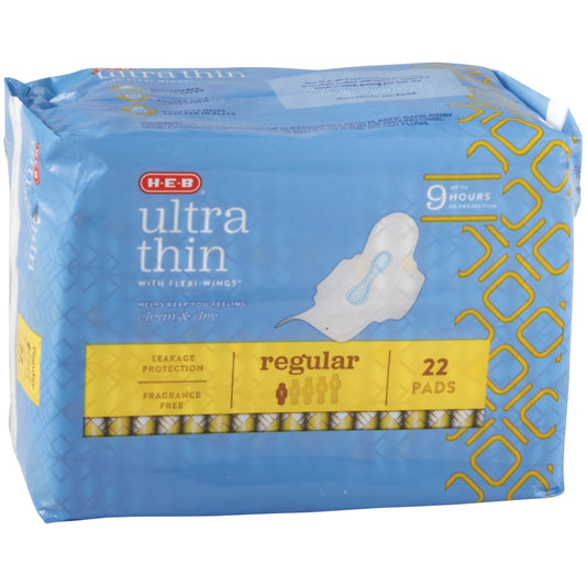 H-E-B Ultra Thin Flexi-Wing Pads - Regular, Unscented