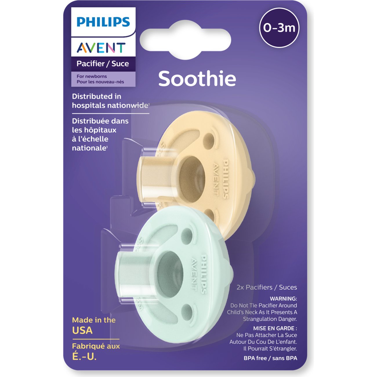 Avent Soothie Pacifiers (0-3 Months) - Yellow & Cyan