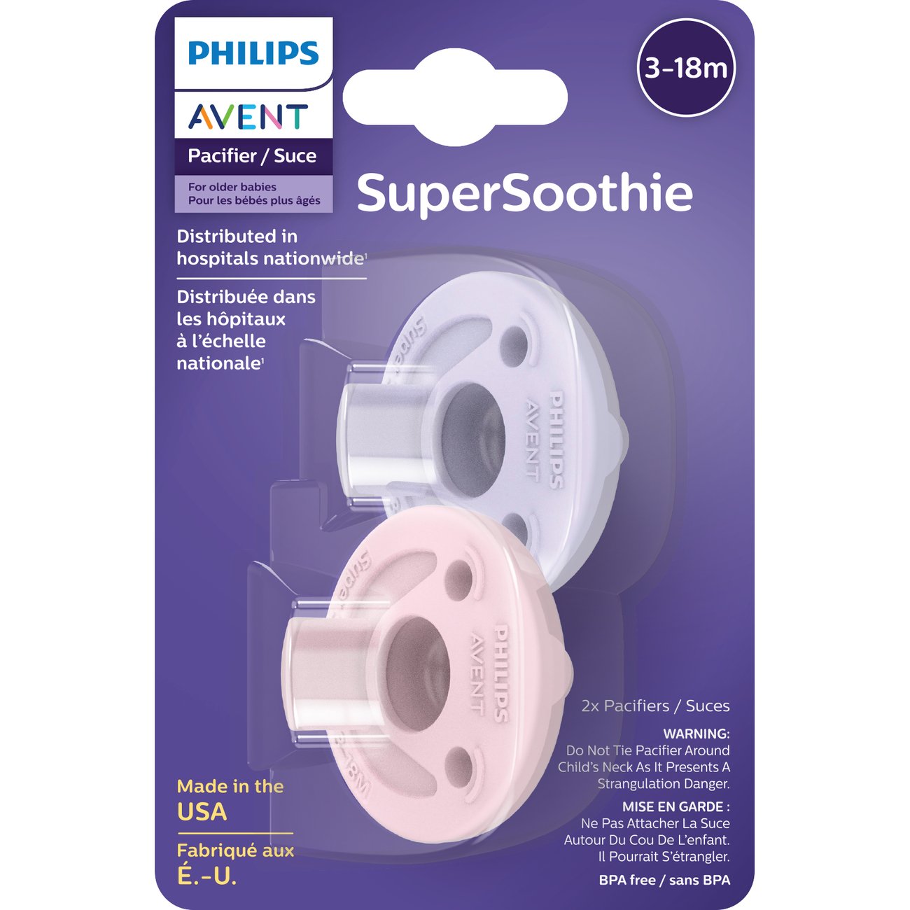 Avent Super Soothie Pacifiers (3-18 Months) - Lilac & Pink