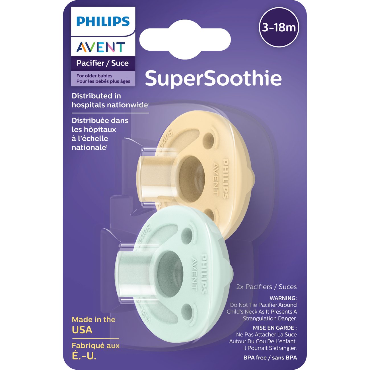Avent Super Soothie Pacifiers (3-18 Months) - Yellow & Cyan