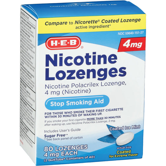 H-E-B Nicotine Coated 4 mg Lozenges - Ice Mint, 2 pk