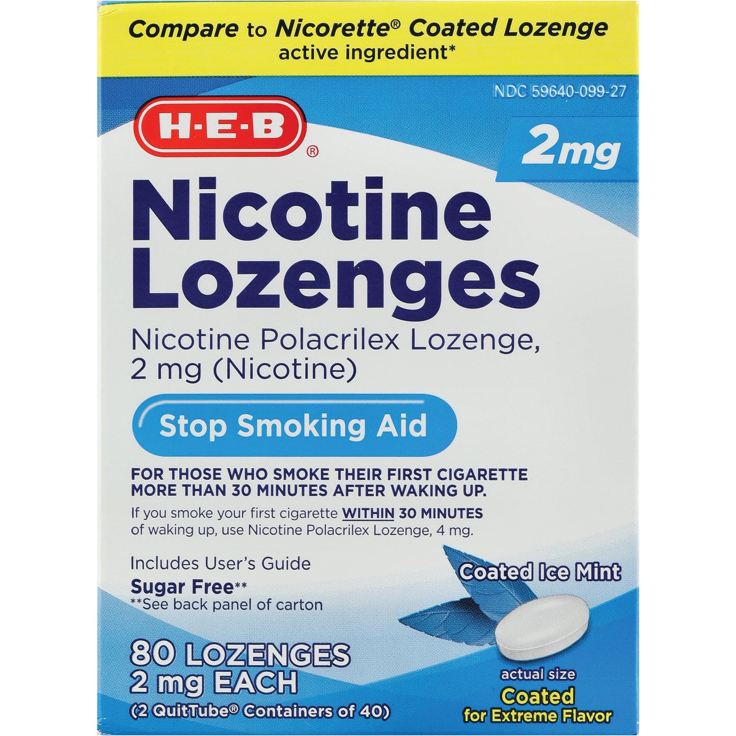 H-E-B Nicotine Coated 2 mg Lozenges - Ice Mint, 2 pk