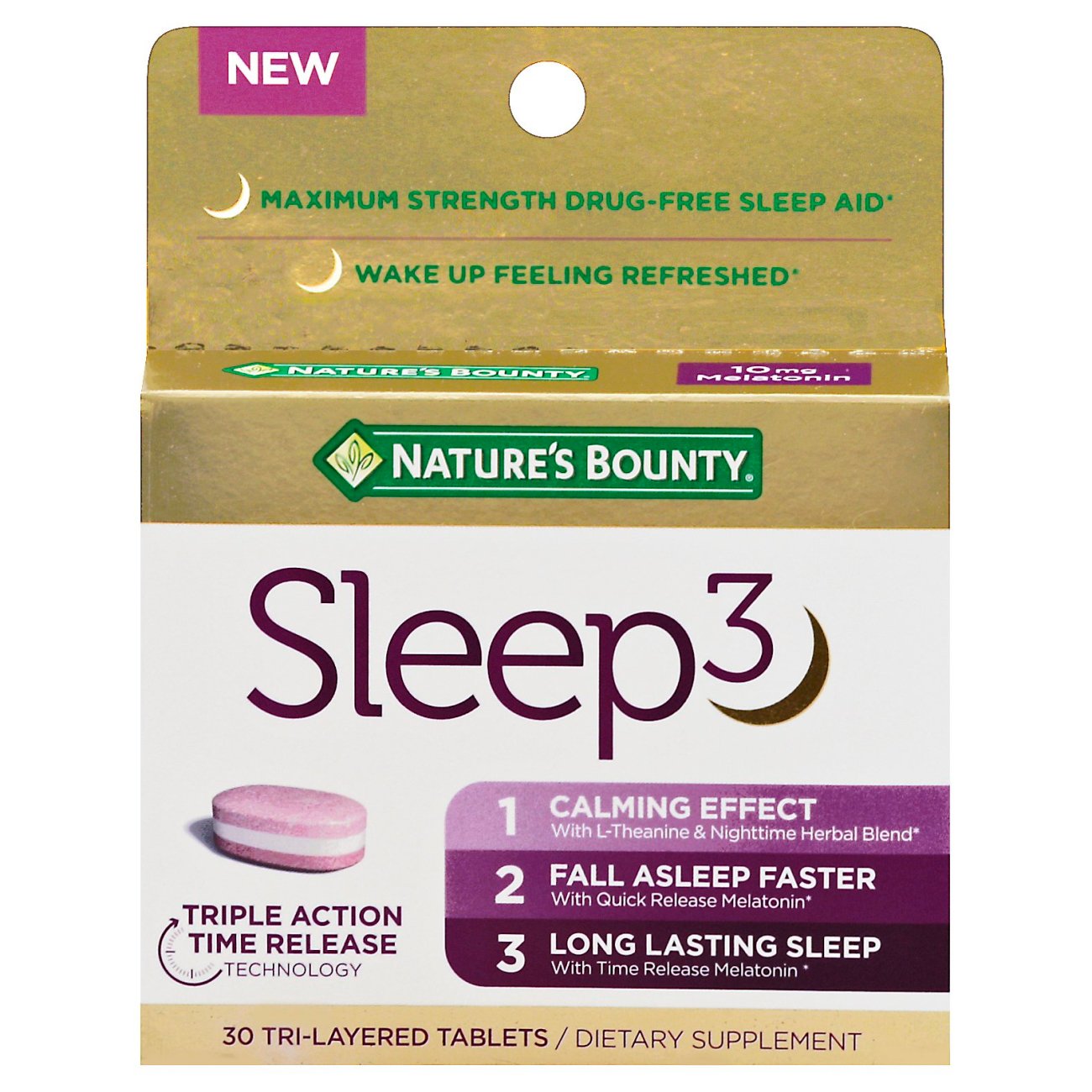 Nature's Bounty Sleep3 Time Release Melatonin 10 mg Tablets