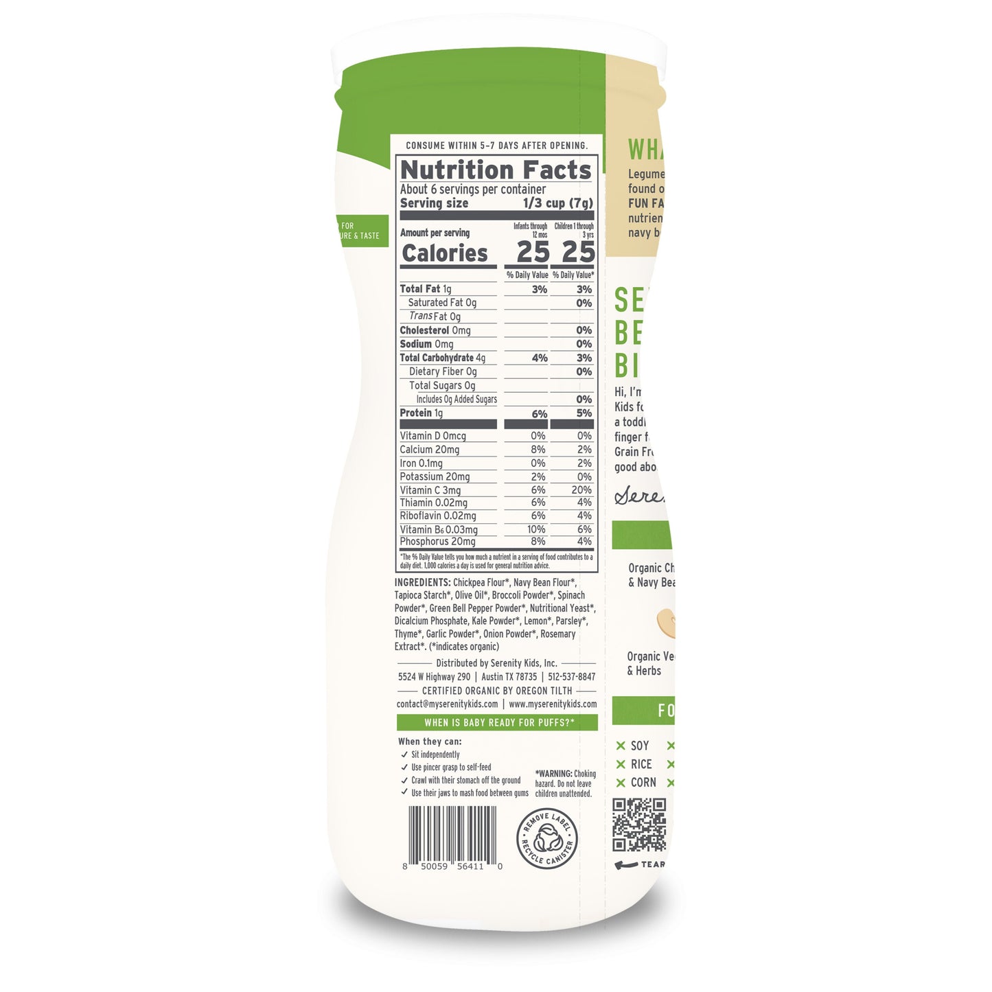 Serenity Kids Grain Free Puffs - Broccoli & Spinach