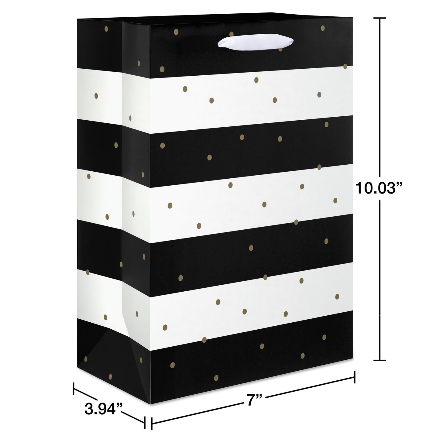 American Greetings Black White Stripes & Gold Dots Medium Gift Bag