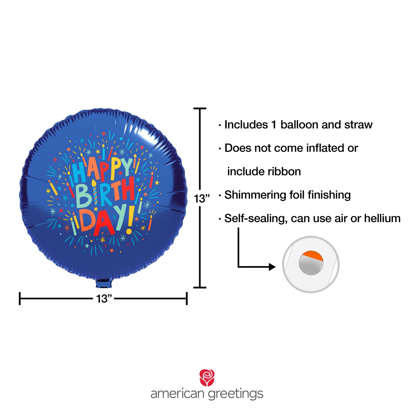 American Greetings Happy Birthday Blue Lettering Design Uninflated Foil Balloon with Inflation Straw
