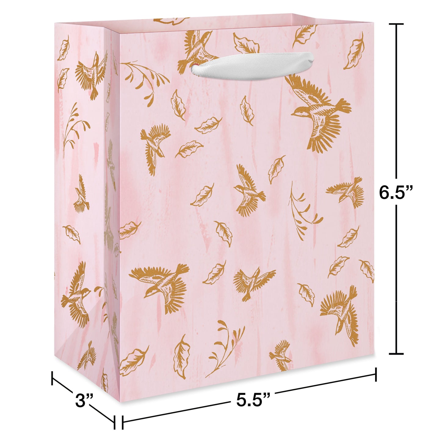 American Greetings Gold Birds Light Pink Everyday Small Gift Bag