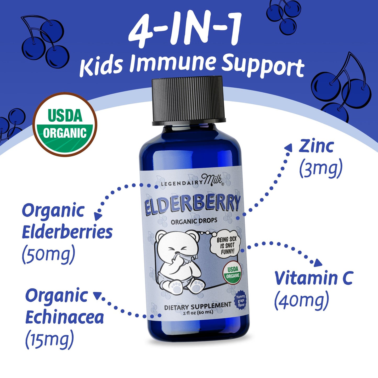 Legendairy Milk Elderberry Organic Drops - Grape
