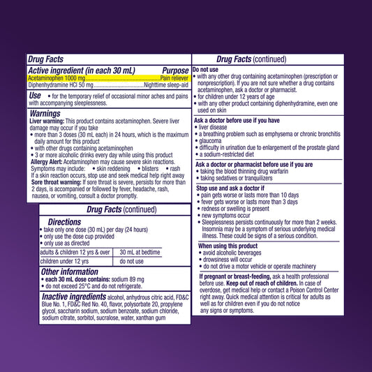 Vicks PainQuil Liquid Nighttime Pain Relief Acetaminophen Max Strength, Backache & Headache Relief + Sleep Aid