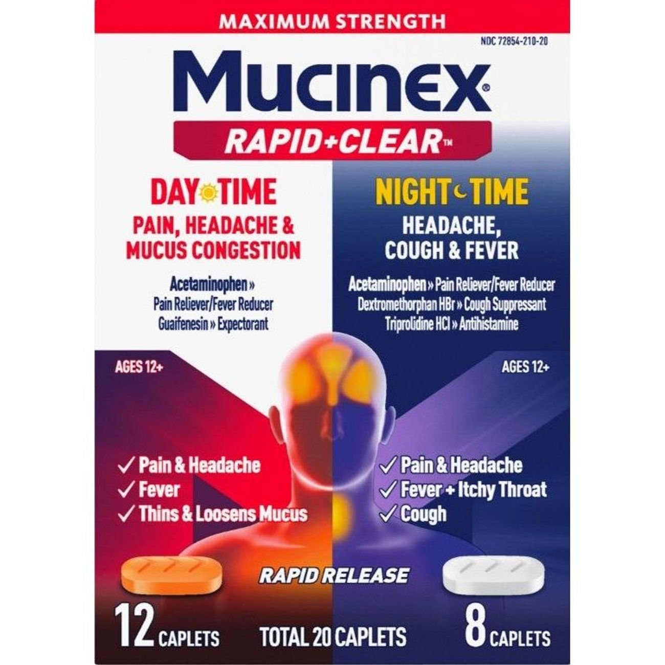 Mucinex Rapid Plus Clear Maximum Strength Daytime & Nighttime Pain Relief Caplets