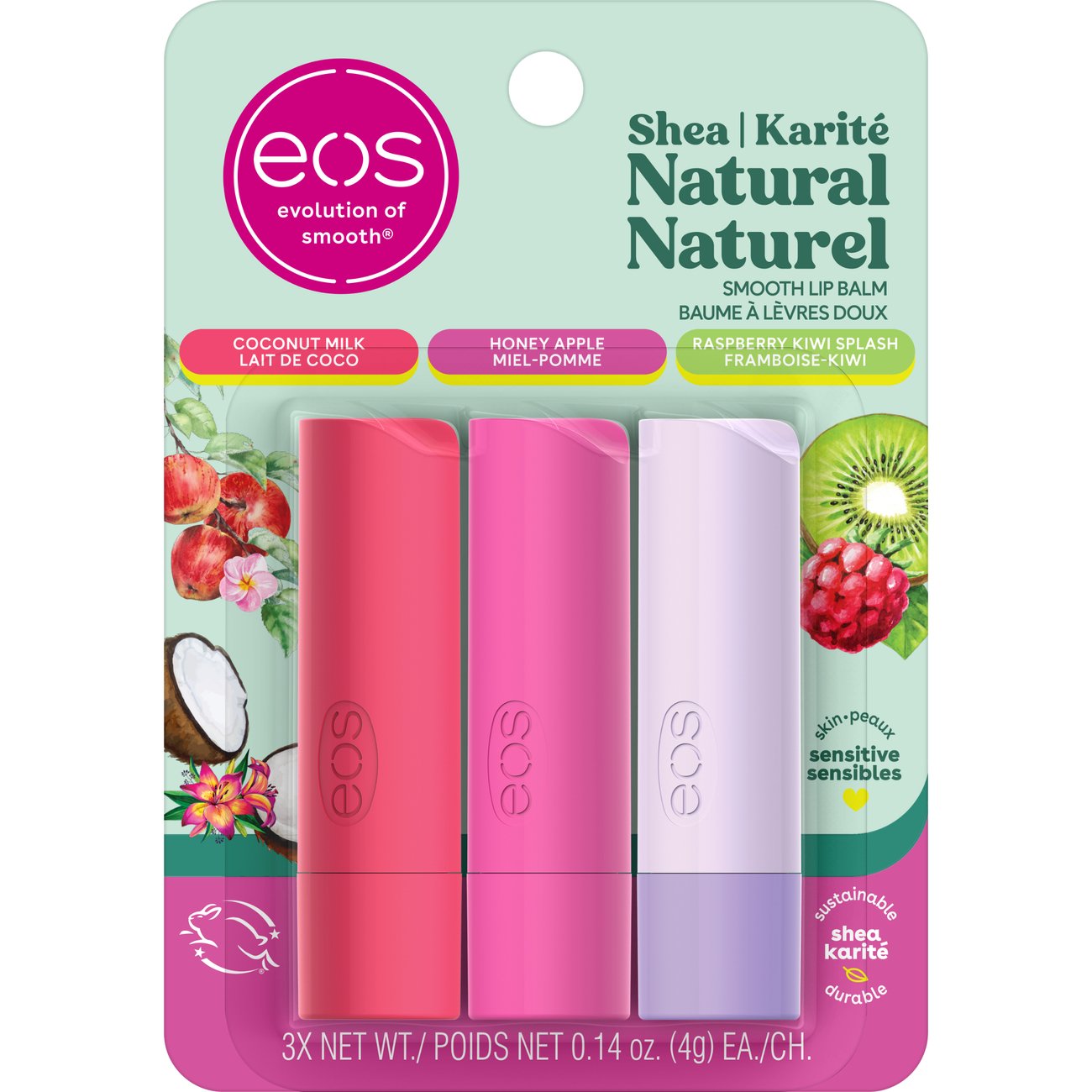 eos Natural Shea Lip Balm Pack - Coconut, Honey, Raspberry