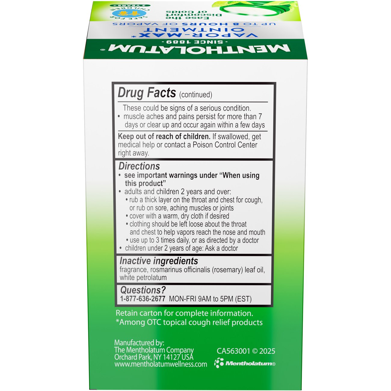 Mentholatum Vapor Max Ointment Chest Rub Cough Suppressant - Original