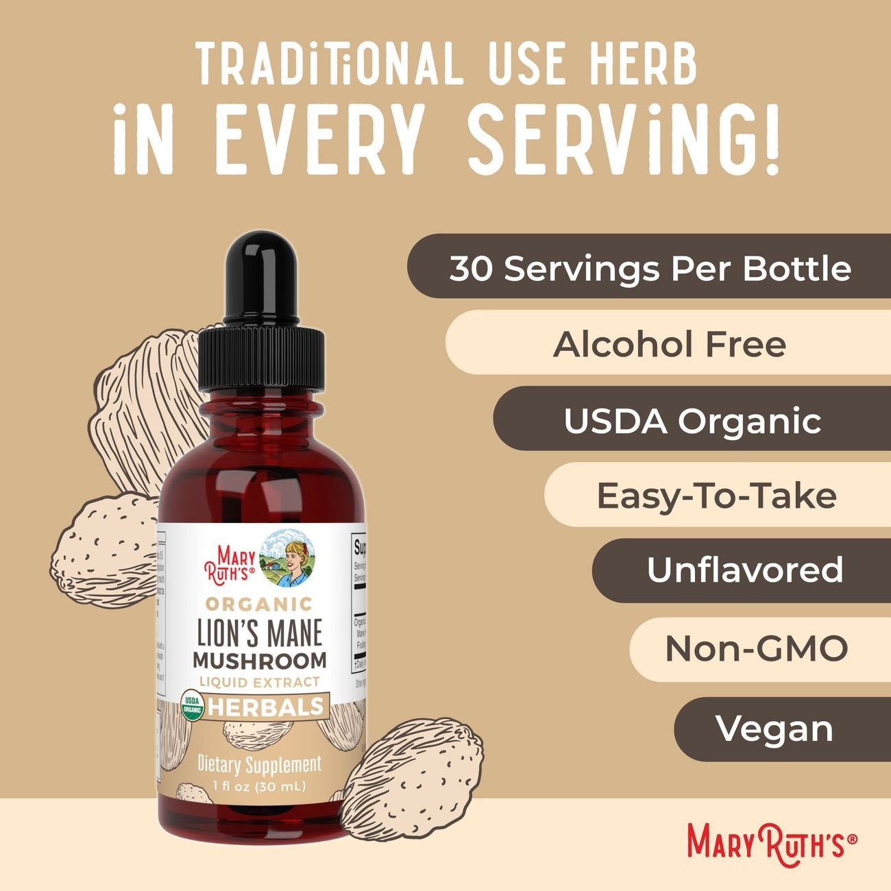 Mary Ruth's Organic Lion's Mane Mushroom Liquid Extract