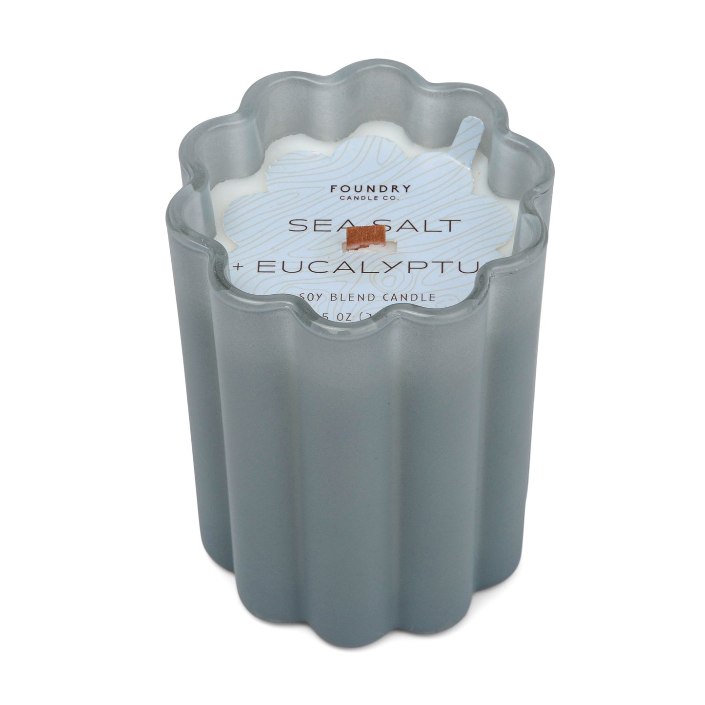 Foundry Candle Co. Sea Salt + Eucalyptus Scented Soy Blend Scalloped Glass Candle
