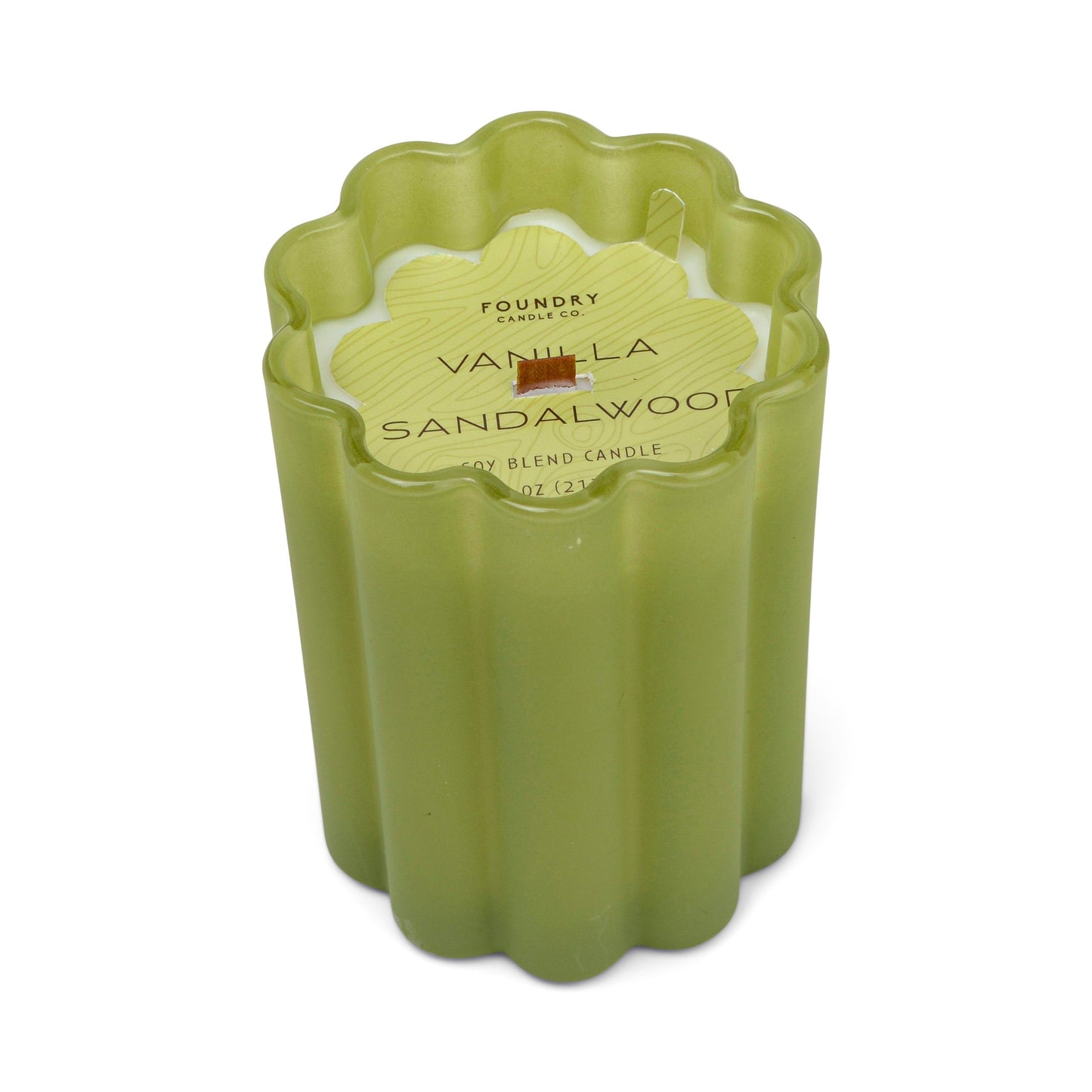 Foundry Candle Co. Vanilla + Sandalwood Scented Soy Blend Scalloped Glass Candle