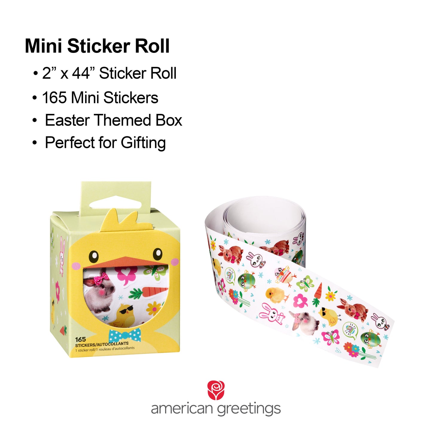 American Greetings Easter Mini Sticker Roll, Cute Animals (1 Roll, 165 Stickers)