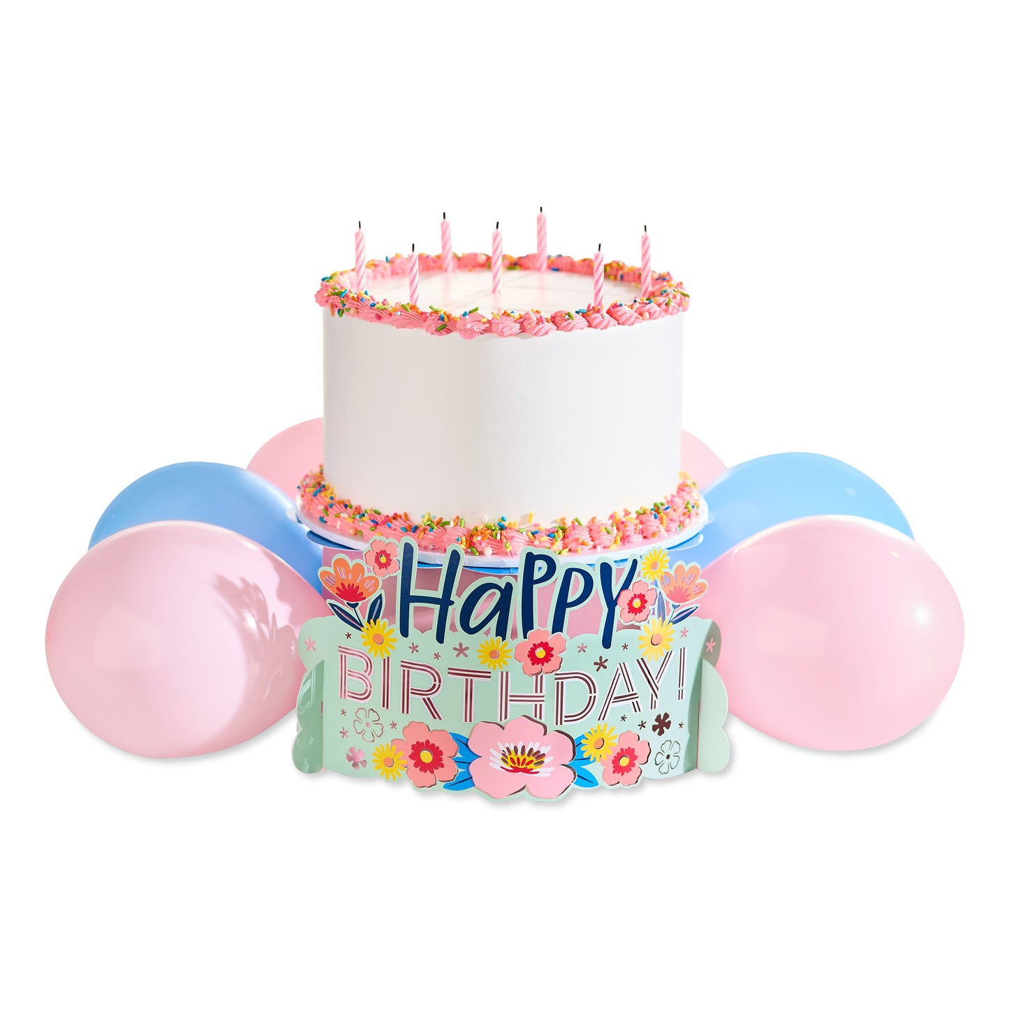 American Greetings Floral Birthday Pop-up Cake Stand Kit with Balloons