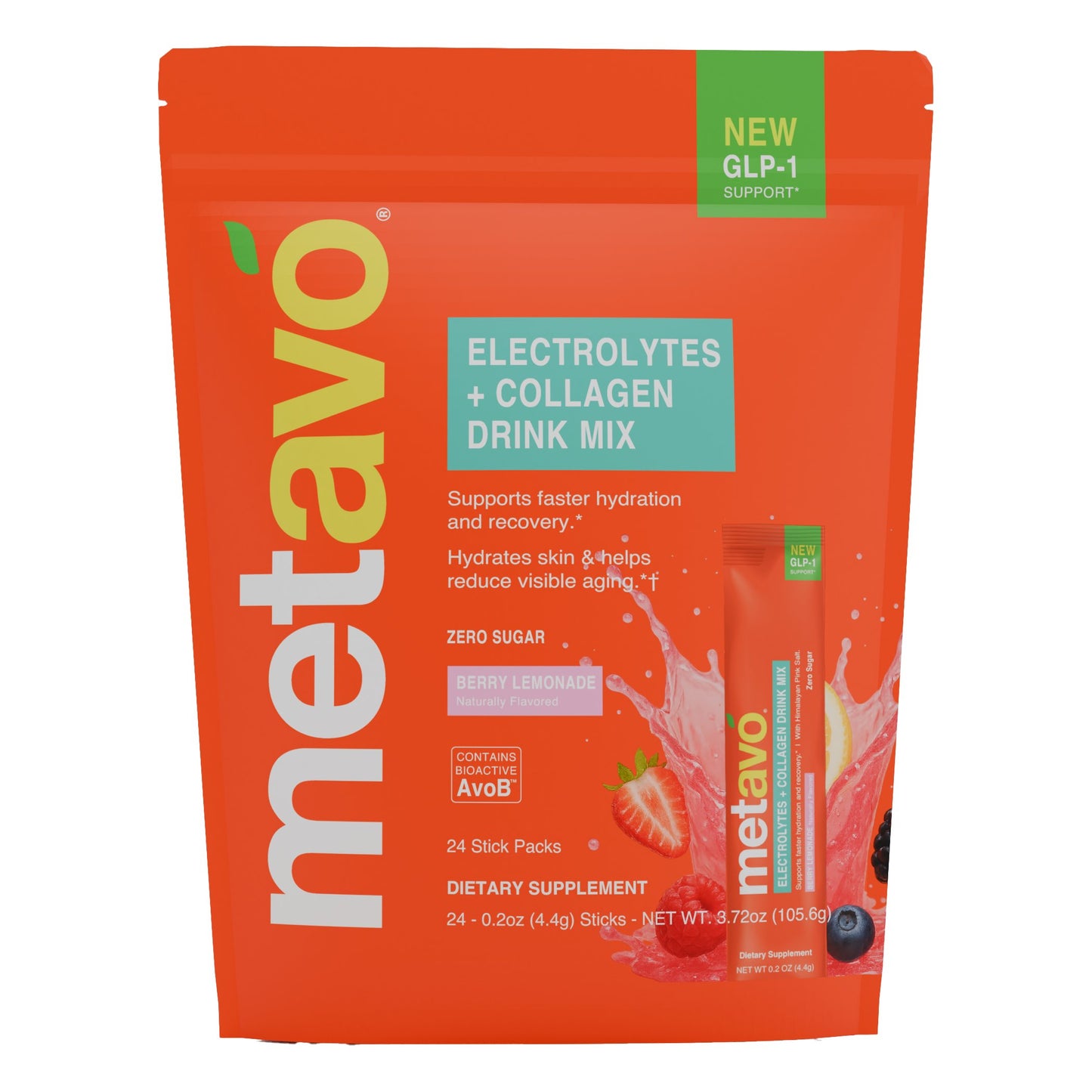 Metavo Electrolytes + Collagen Zesty Lemon Berry Drink Mix with GLP-1