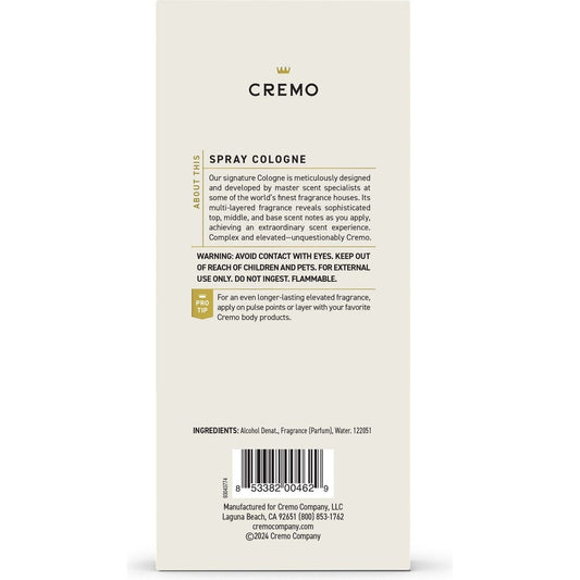 Cremo Men's Spray Cologne - Bourbon & Oak