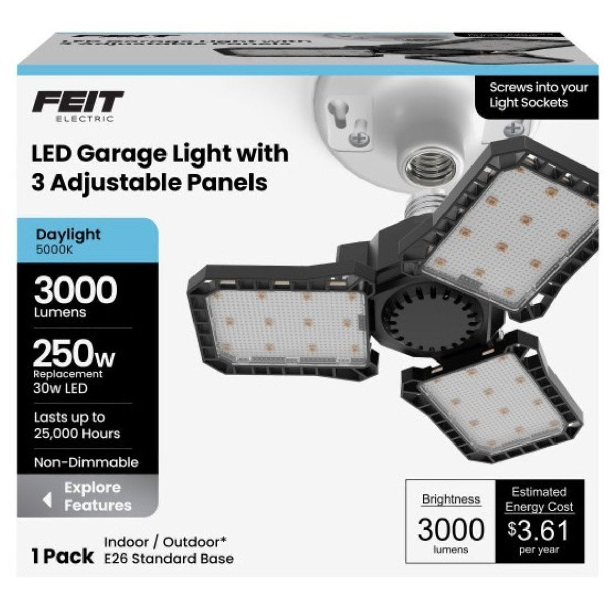 Feit Electric LED Garage Light With 3 Adjustable Panels