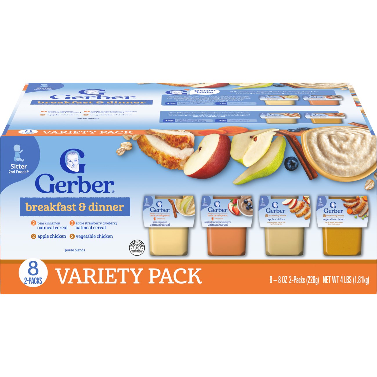 Gerber Breakfast & Dinner Baby Food Variety Pack, 8 oz Tubs, 2 pk