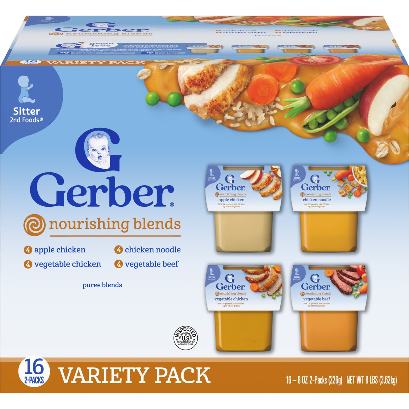 Gerber Nourishing Blends Baby Food Variety Pack, 8 oz Tubs, 2 pk