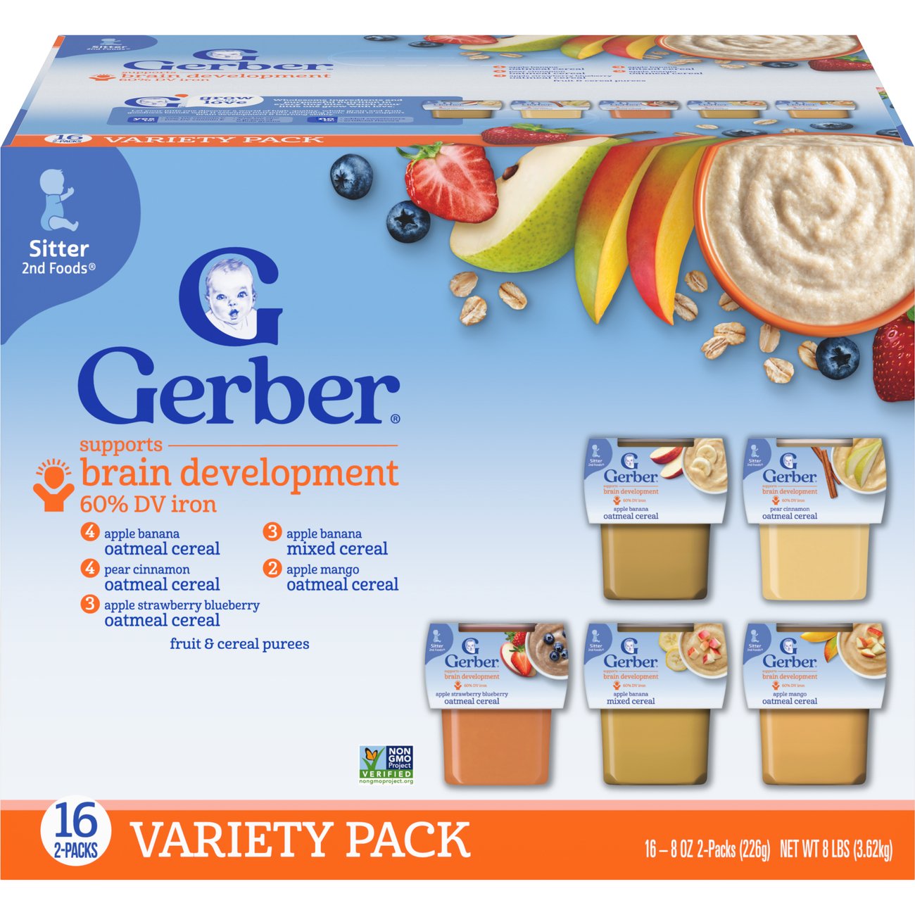 Gerber Brain Development Baby Food Variety Pack, 8 oz Tubs, 2 pk