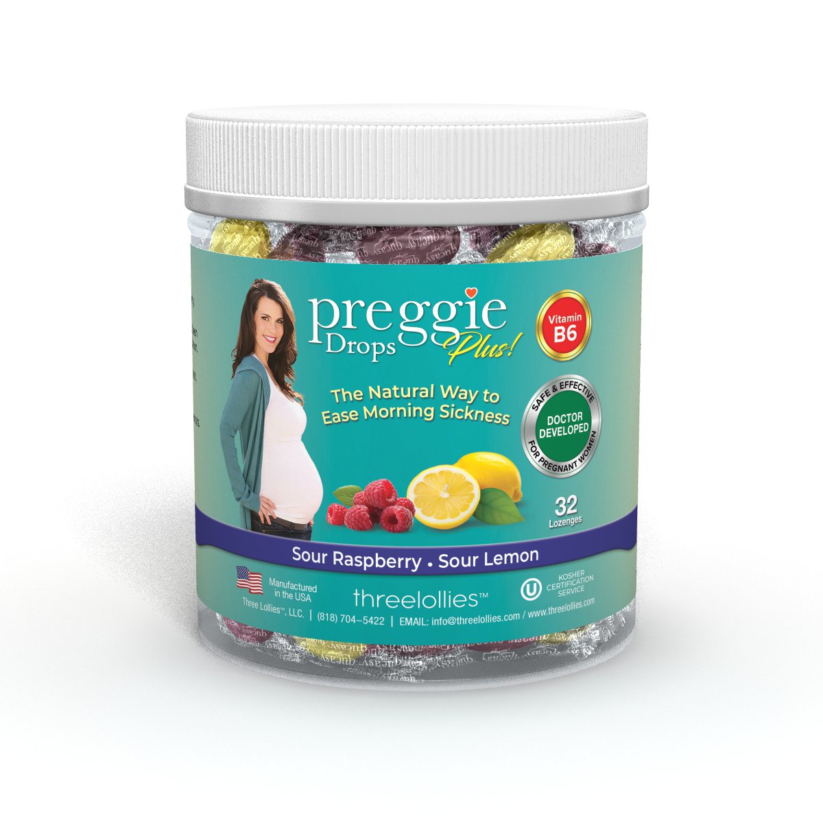 Preggie Drops Plus Vitamin B6 For Morning Sickness - Sour Raspberry & Sour Lemon Lozenges