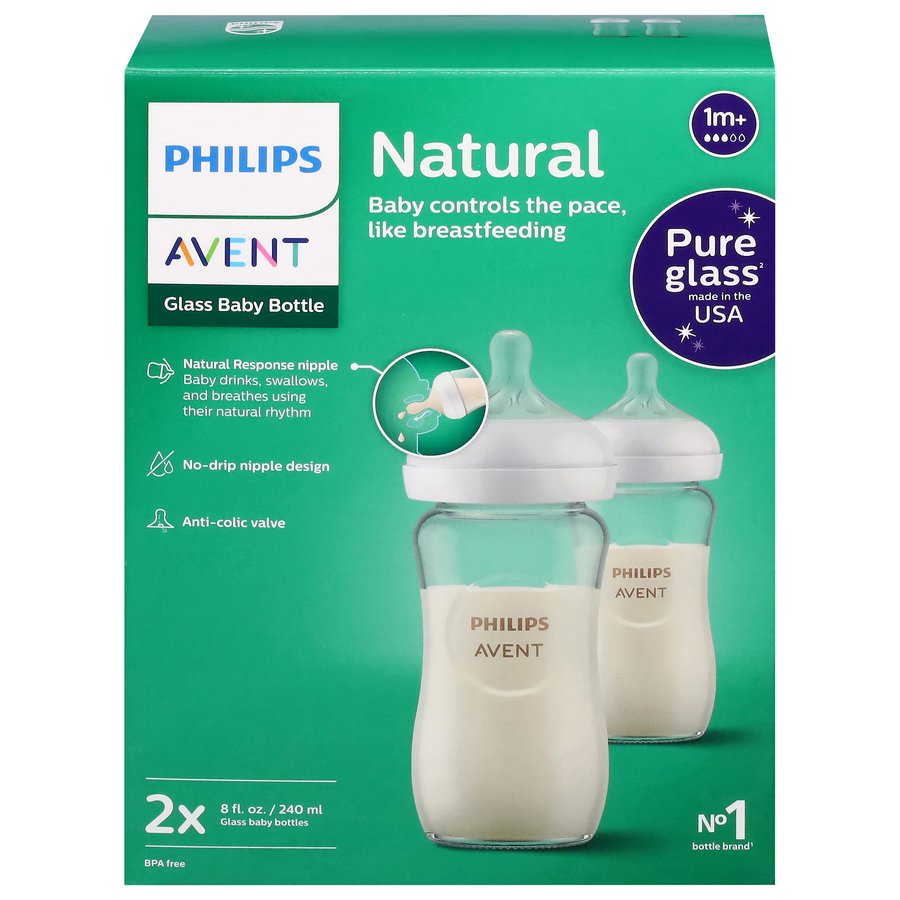 Avent Natural 8 oz Glass Baby Bottles for 1+ Months
