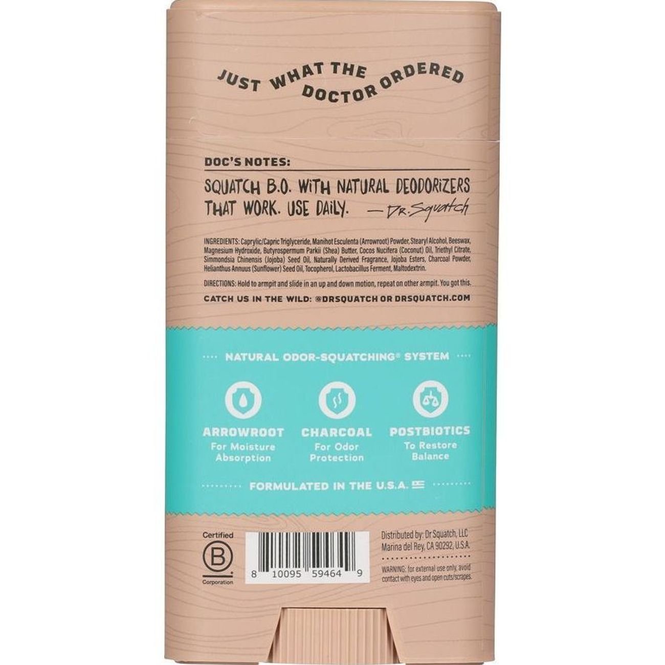 Dr. Squatch Men's Natural Odor Squatching Aluminum Free Deodorant Solid - Coconut Castaway
