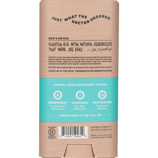 Dr. Squatch Men's Natural Odor Squatching Aluminum Free Deodorant Solid - Coconut Castaway