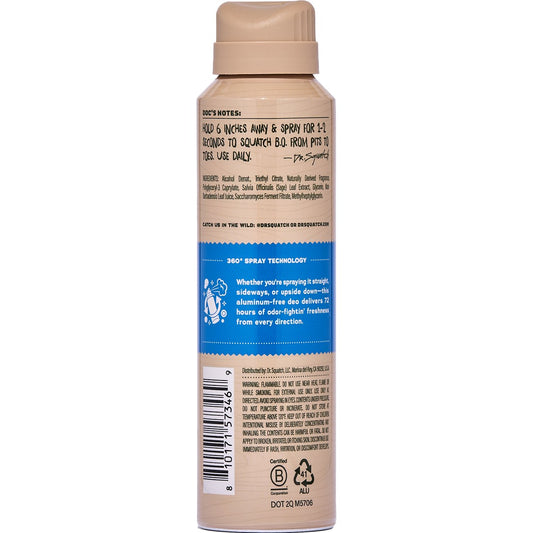 Dr. Squatch Men's Natural Odor Squatching Aluminum Free Deodorant Spray - Fresh Falls
