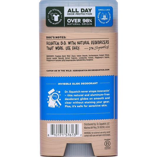 Dr. Squatch Men's Natural Invisible Glide Aluminum Free Deodorant Solid - Fresh Falls