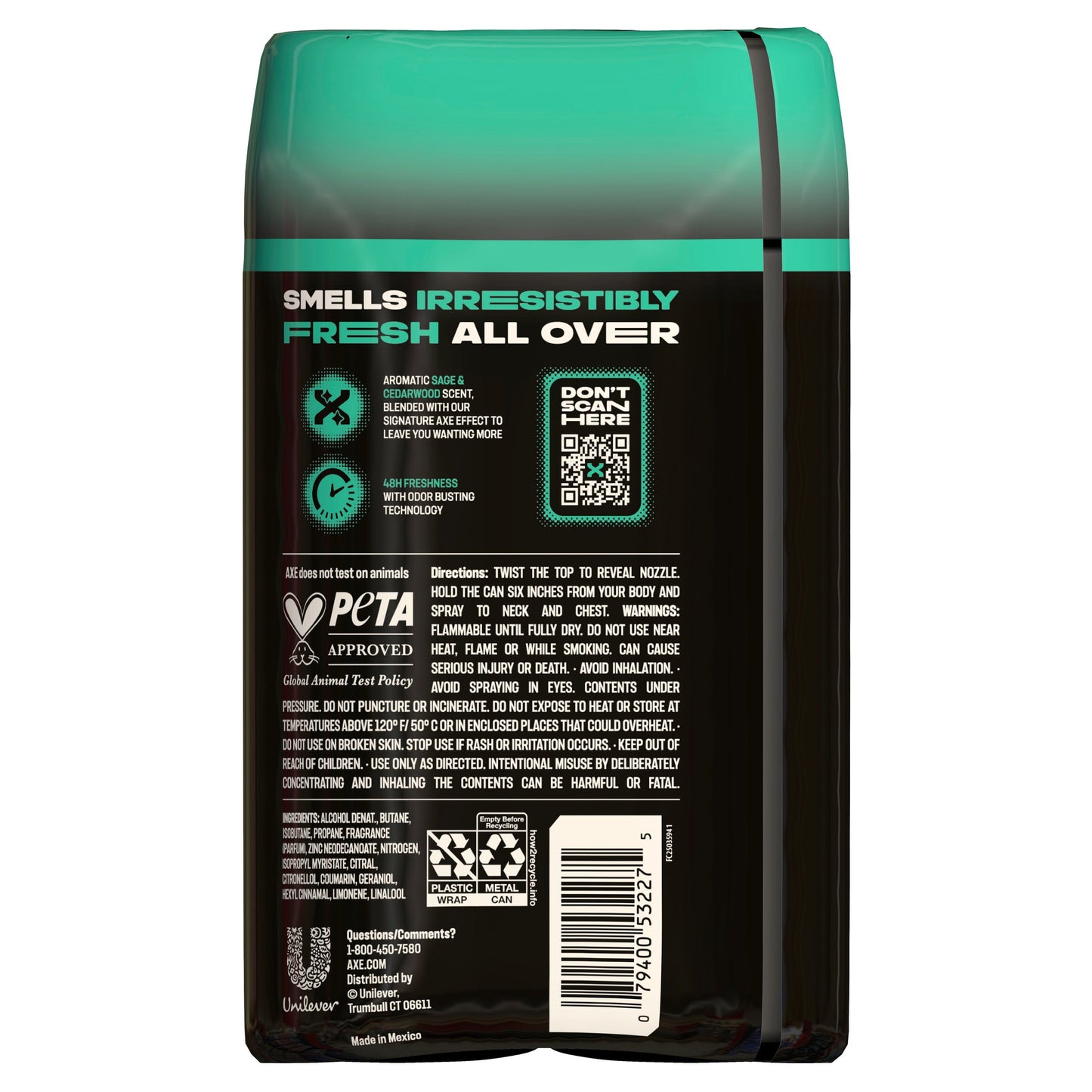 AXE 48 Hr Aluminum Free Deodorant Body Spray - Apollo, 2 pk