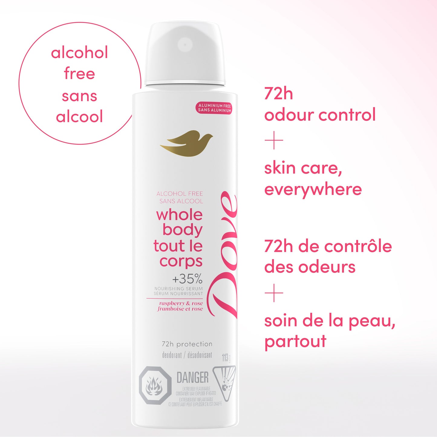 Dove Aluminum Free Sensitive Whole Body Deodorant Spray - Berry Blush