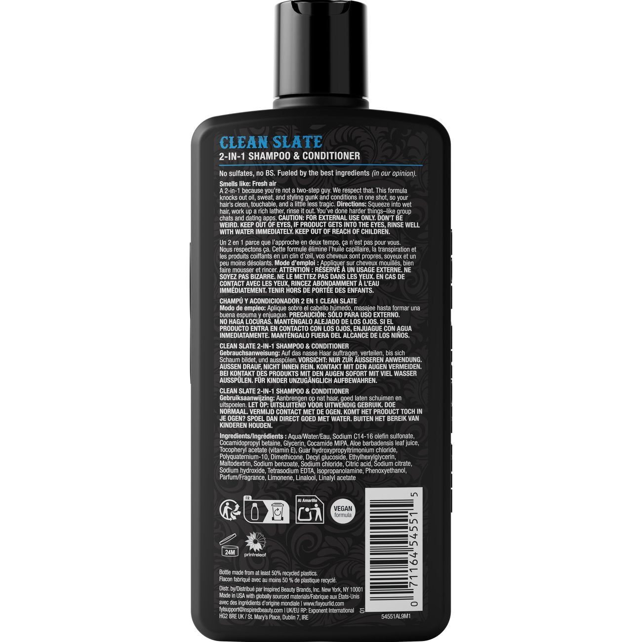 Fix Your Lid Men's Clean Slate 2-in-1 Shampoo & Conditioner