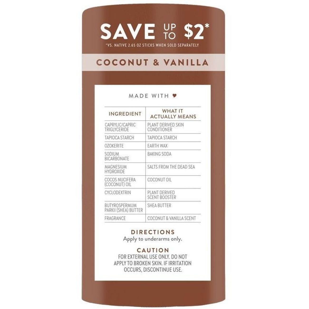 Native Aluminum Free Deodorant Solid - Coconut & Vanilla, 2 pk