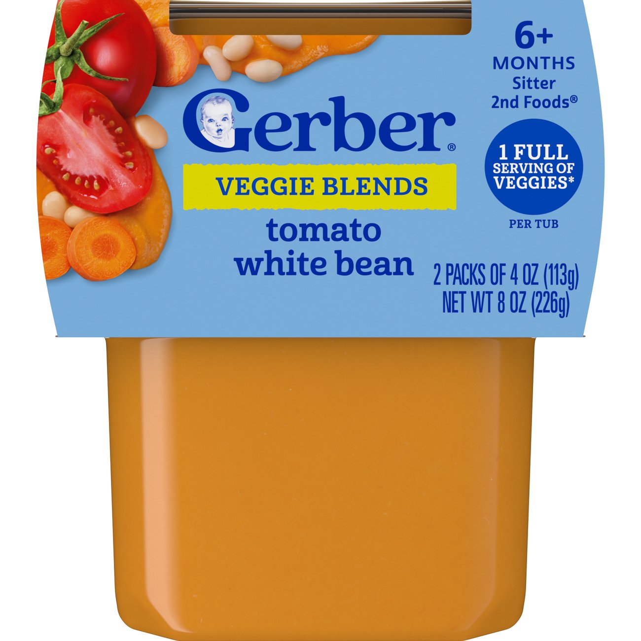 Gerber Veggie Blends 2nd Baby Foods - Tomato White Bean, 4 oz Tubs