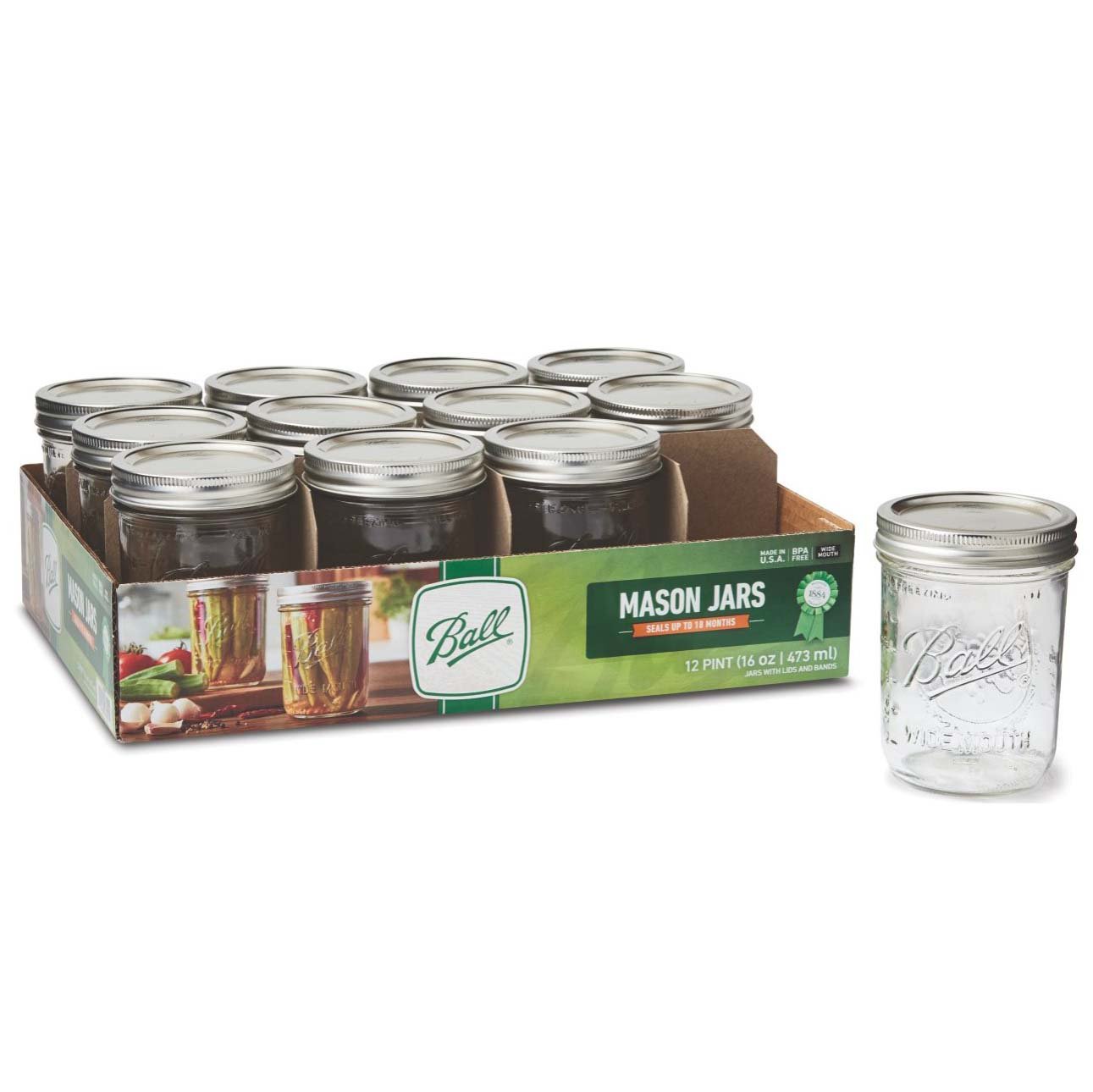 Ball Pint Mason Jars & Lids-Wide Mouth