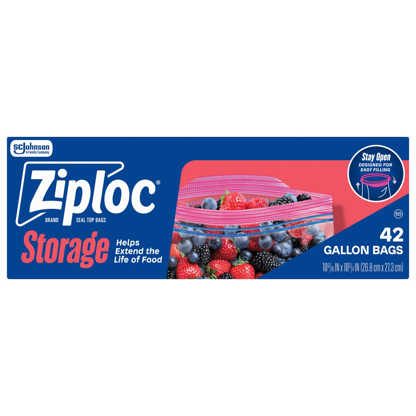 Ziploc Gallon Storage Bags, Stay Open Design