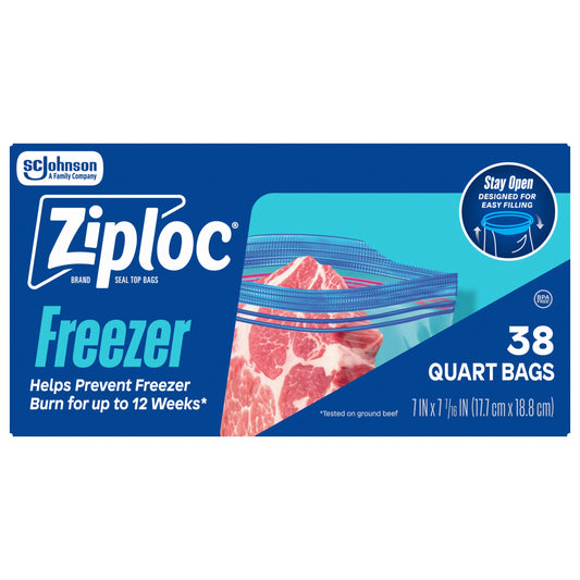 Ziploc Quart Freezer Storage Bags, Stay Open Design