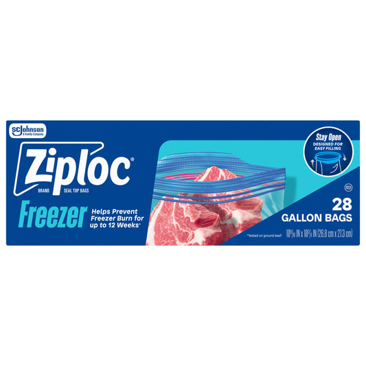 Ziploc Gallon Freezer Storage Bags, Stay Open Design