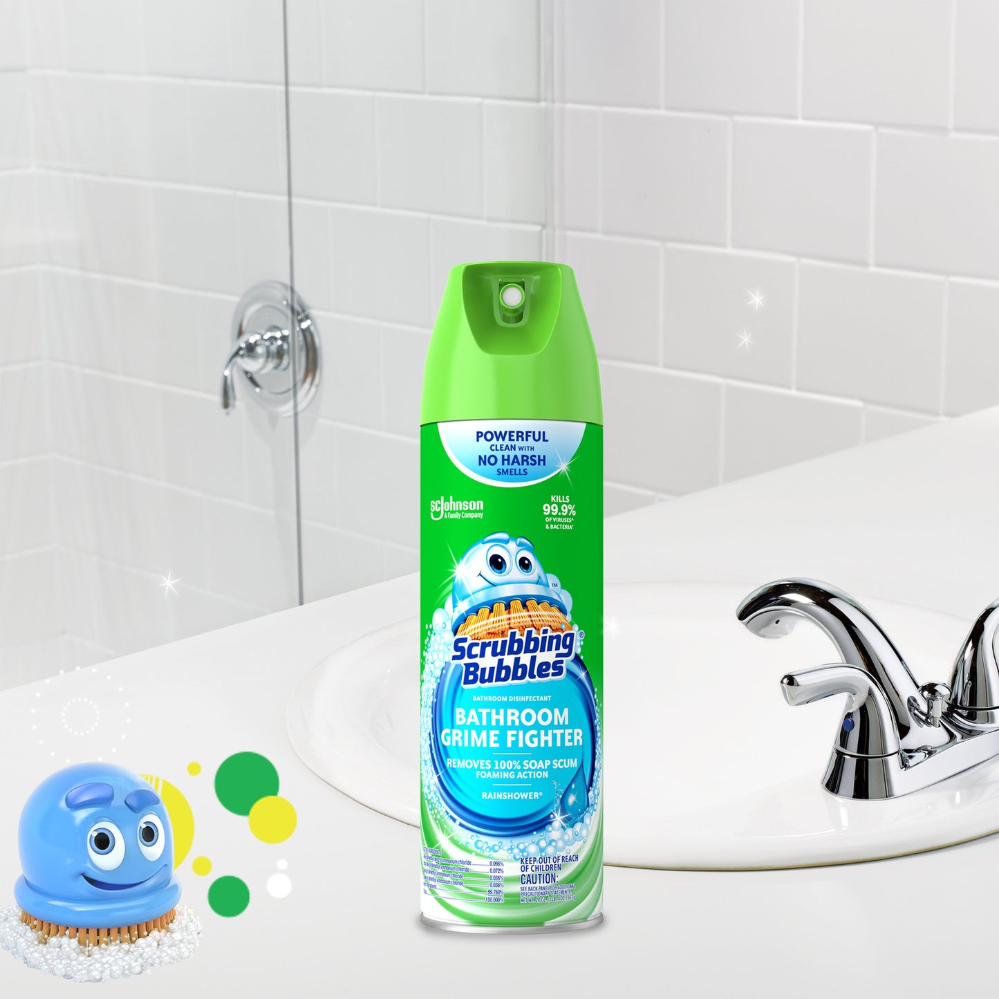 Scrubbing Bubbles Bathroom Grime Fighter Bathroom Cleaner, Aerosol Disinfectant Spray - Rainshower