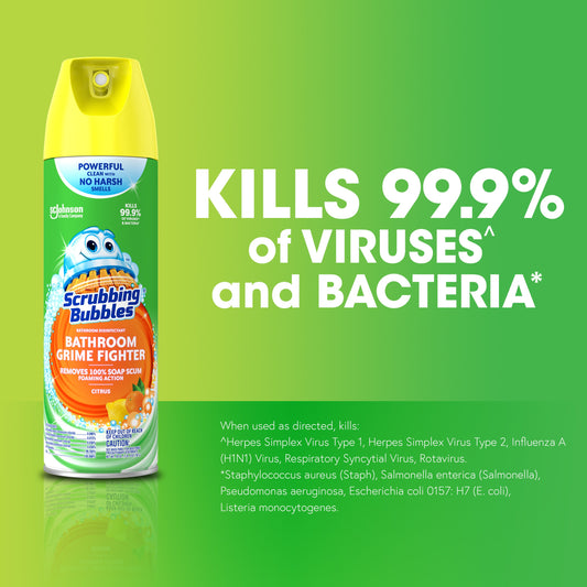 Scrubbing Bubbles Bathroom Grime Fighter Bathroom Cleaner, Aerosol Disinfectant Spray - Citrus