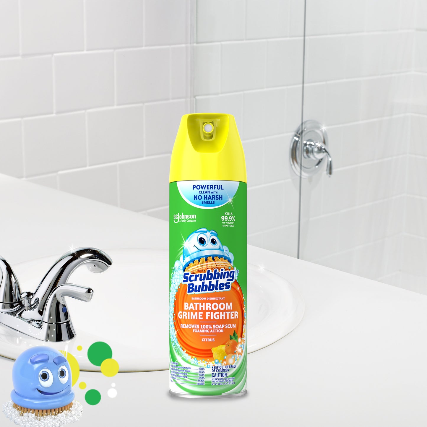 Scrubbing Bubbles Bathroom Grime Fighter Bathroom Cleaner, Aerosol Disinfectant Spray - Citrus