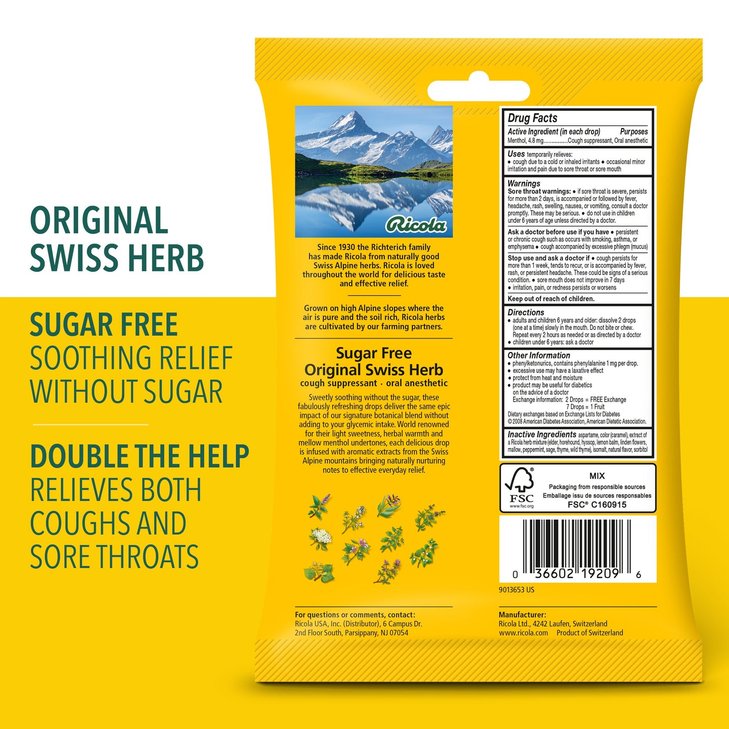 Ricola Sugar Free Cough Drops - Swiss Herb