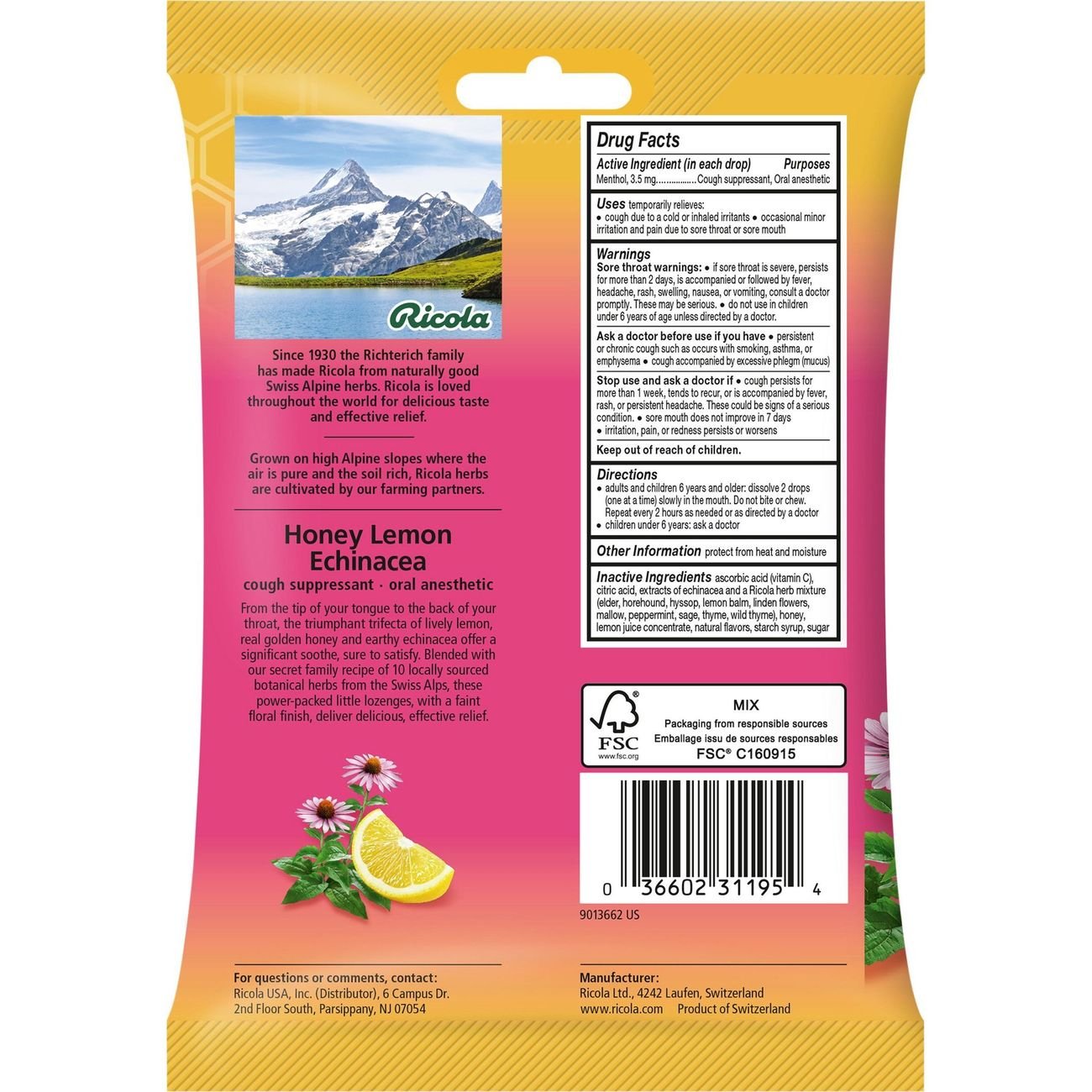 Ricola Cough Drops - Honey Lemon Echinacea