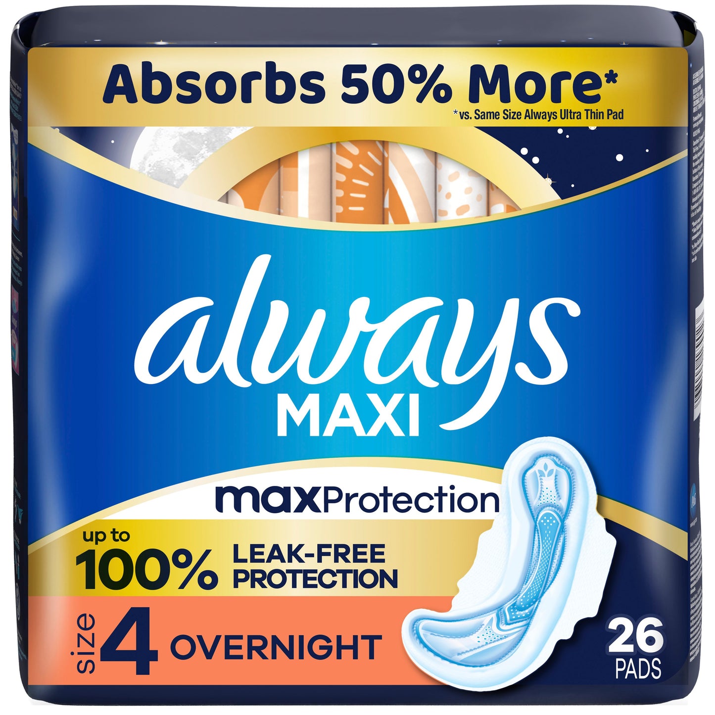 Always Maxi Pads Overnight Absorbency Unscented Size 4