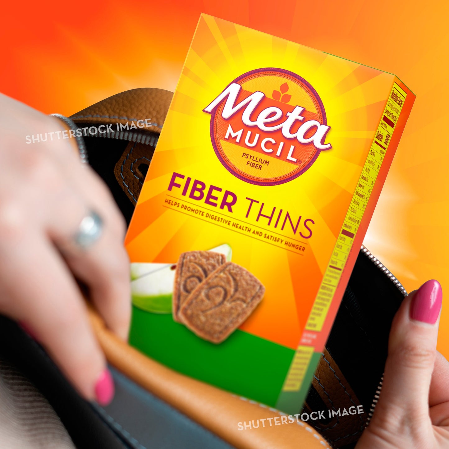 Metamucil Fiber Thins, Plant-Based Psyllium Husk Fiber Snack for Digestive Health, Apple Crisp