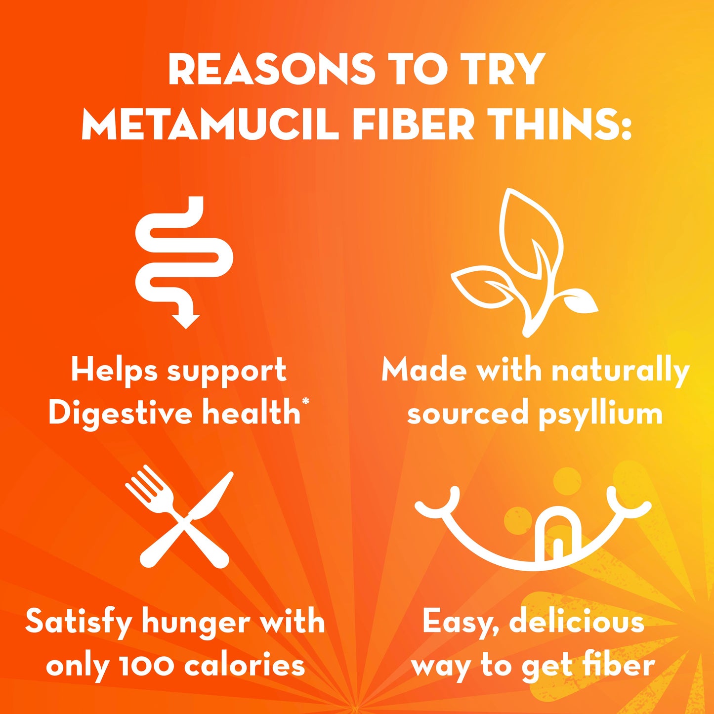 Metamucil Fiber Thins, Plant-Based Psyllium Husk Fiber Snack for Digestive Health, Cinnamon Spice